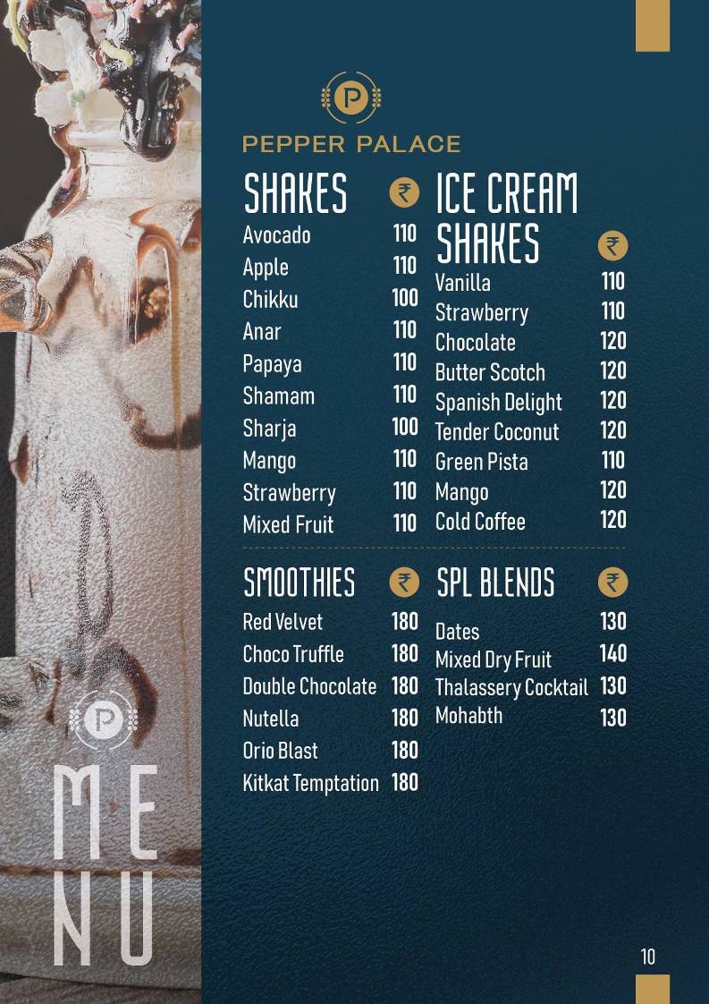 Pepper Palace Restaurant menu