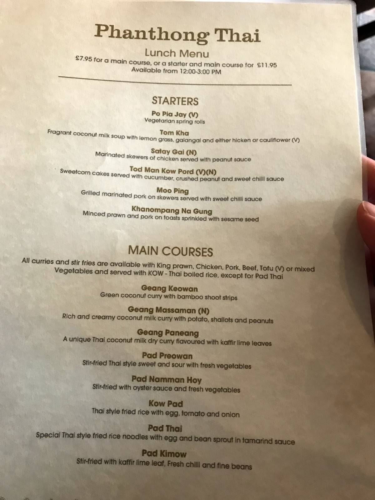 Menu at Phanthong Thai Restaurant, Altrincham