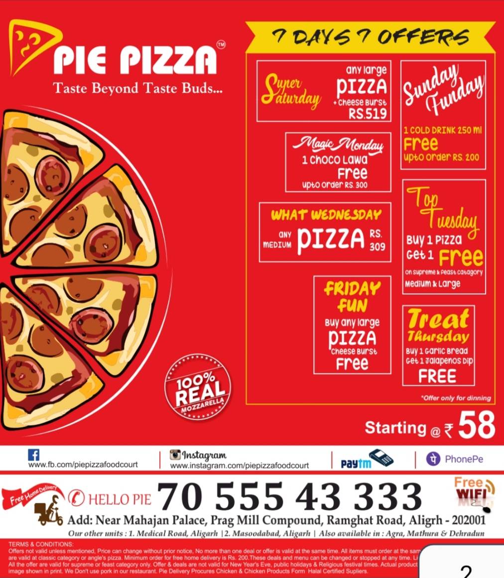 Pie Pizza Ramghat Road Near Mahajan Palace menu