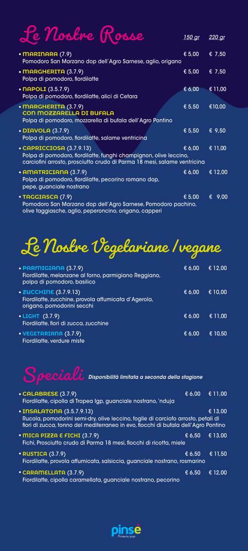 Menu di Pinsè Pomezia 