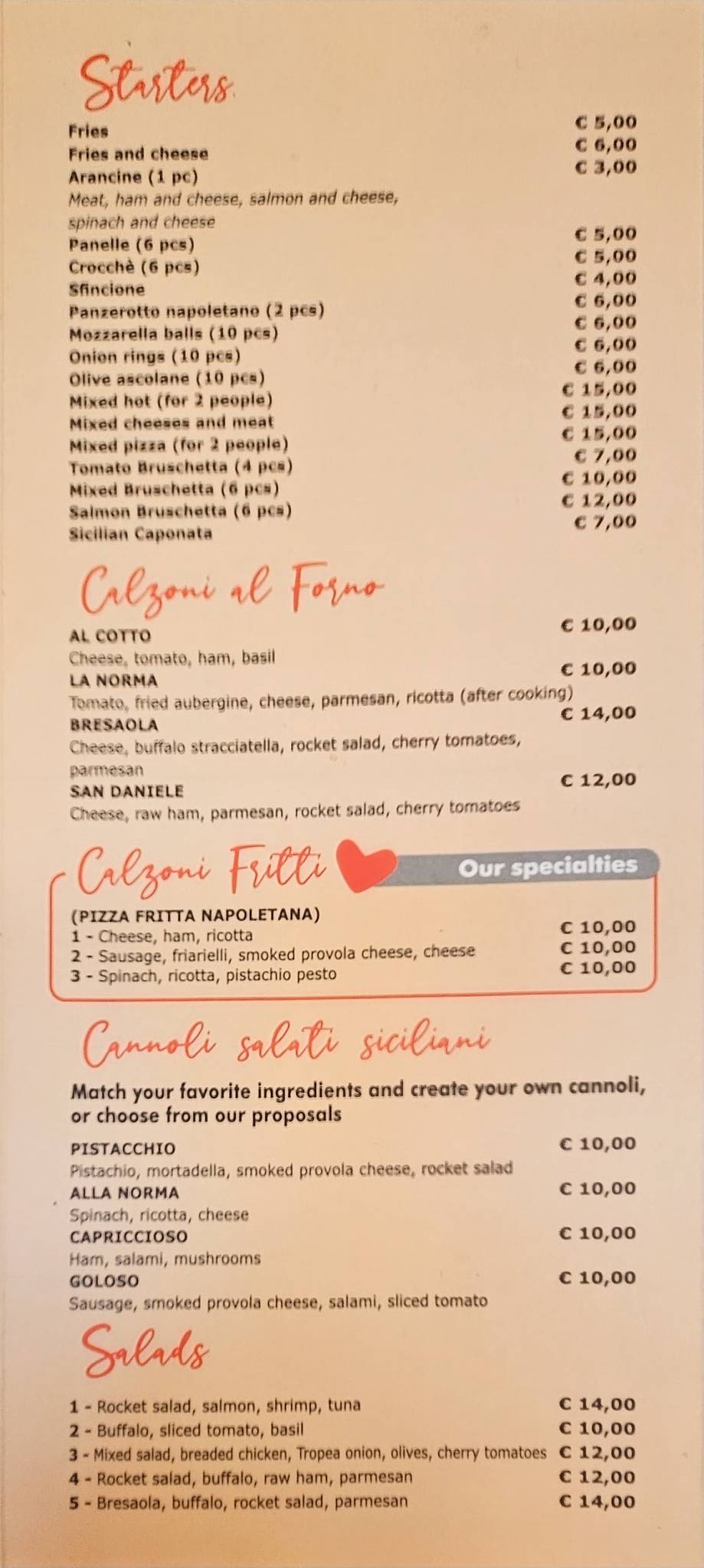 Menu di Pizz'Up 