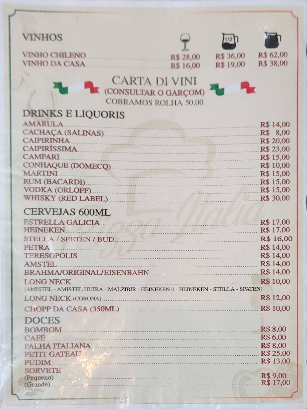 Pizzaria Itália cardápio