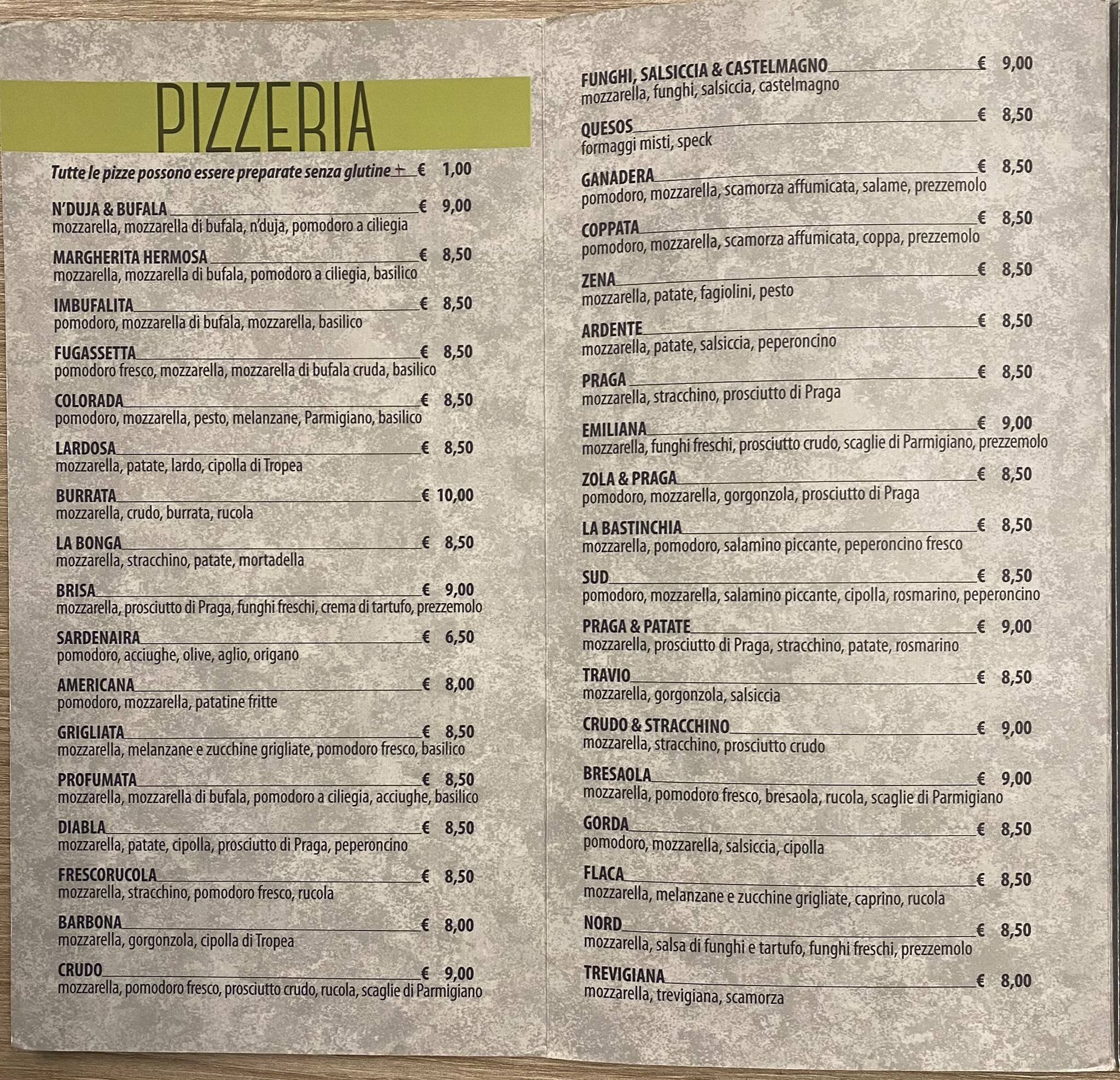 Menu di La Bonga 