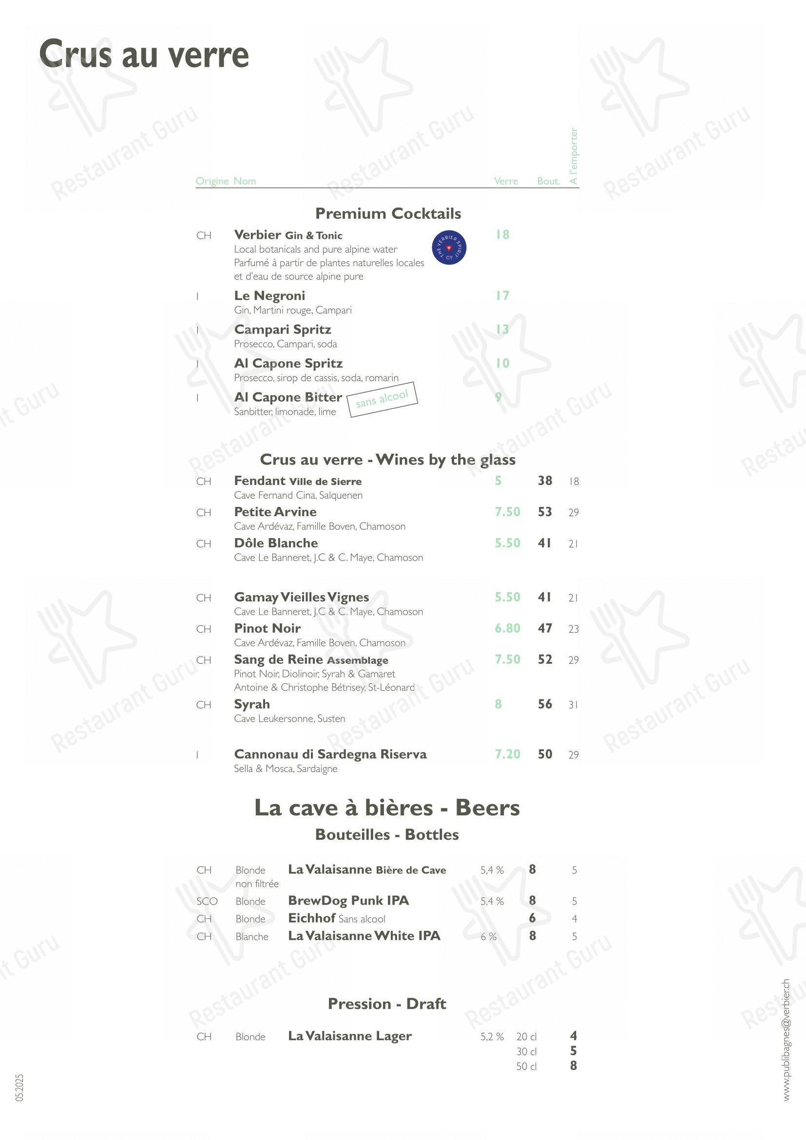 Menu bar pour Restaurant Grill Al Capone restaurant