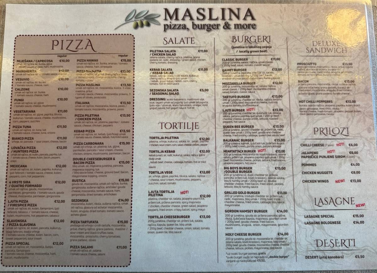 Menu di Pizzeria Maslina 
