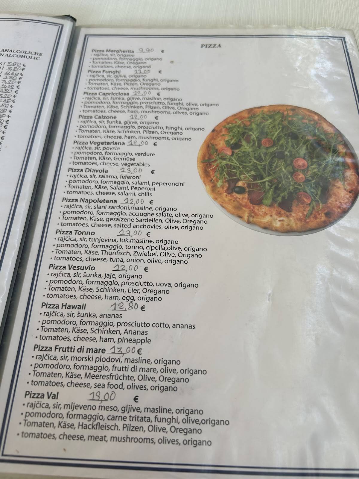 Menu di Restaurant Pizzeria VAL 