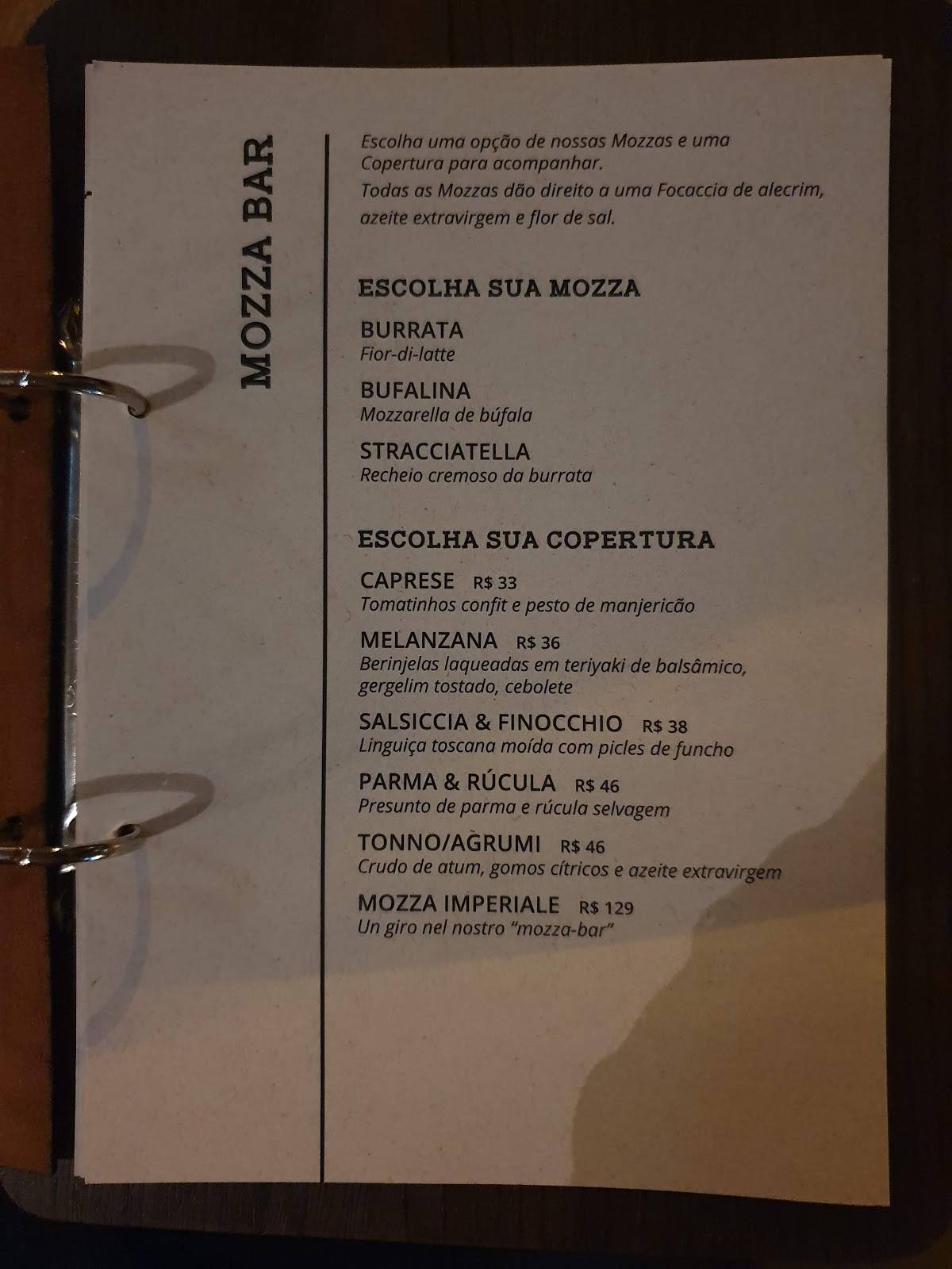 Menu em Posì Mozza & Mare restaurante, Rio de Janeiro