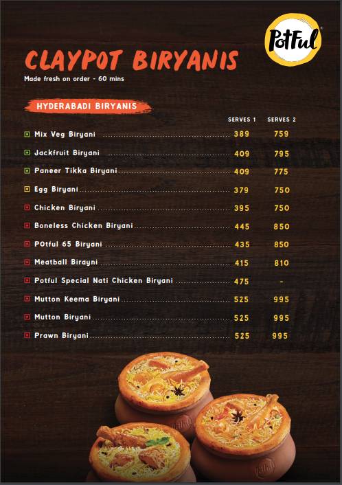 Potful Biryani, BEL Road menu