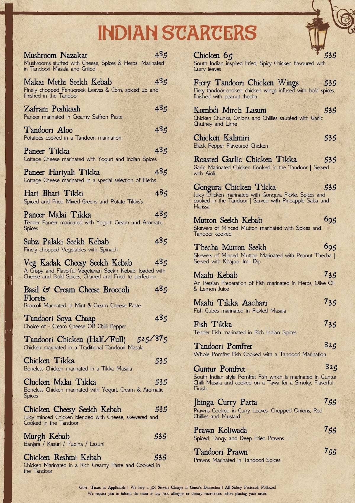 Prem's Baner menu