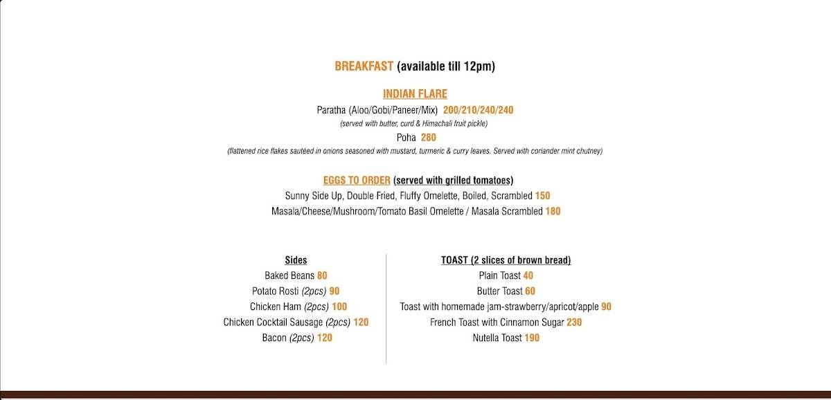 RIDE INN CAFE, BAR & Resort menu