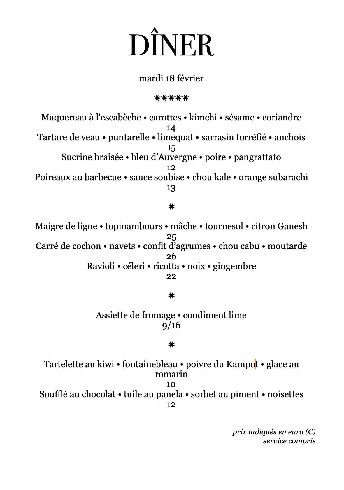 Menu de Regain