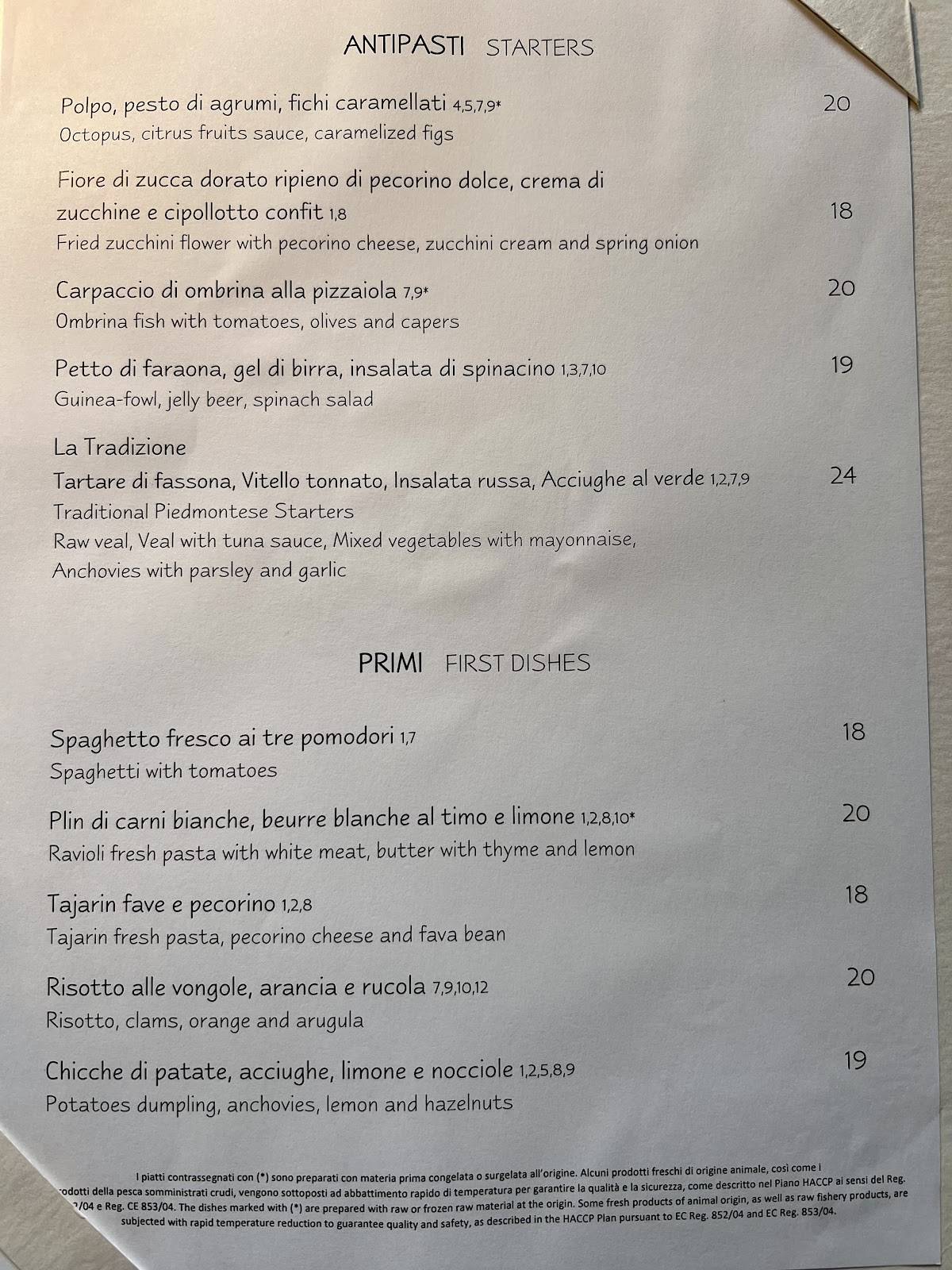 Menu di Restaurant Relais 