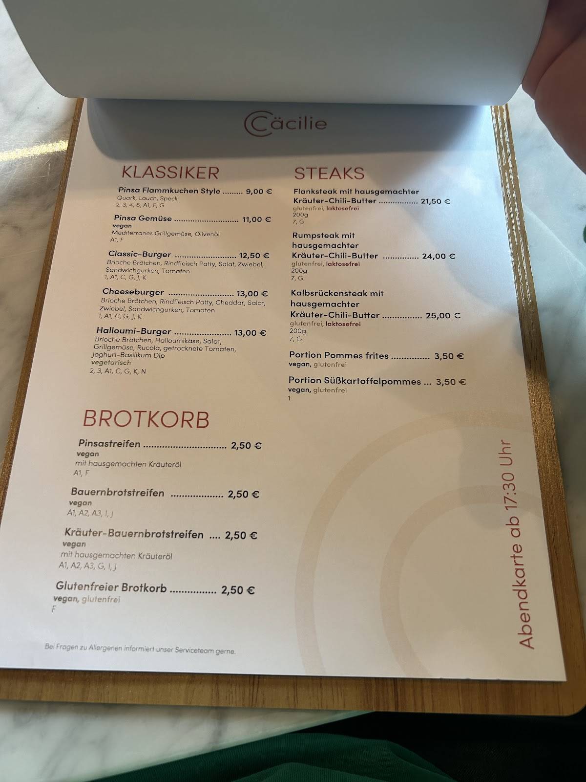 Speisekarte von Restaurant Cäcilie, Heilbronn