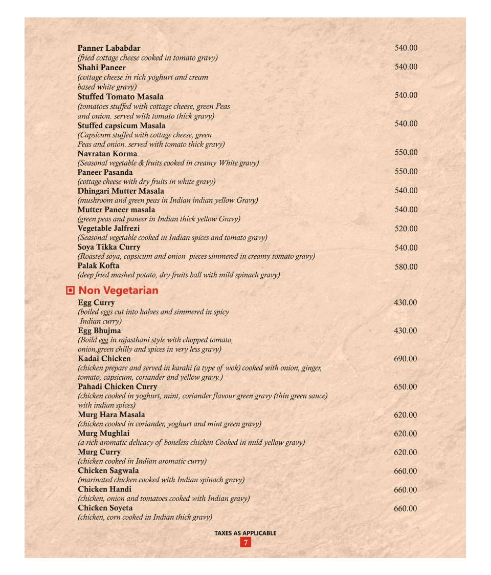 Restaurant Harigarh menu