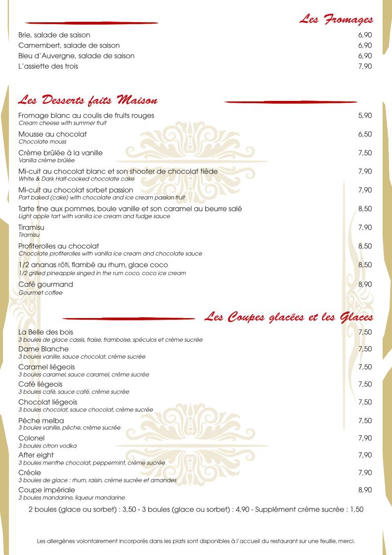 Menu de Restaurant L'Avenue