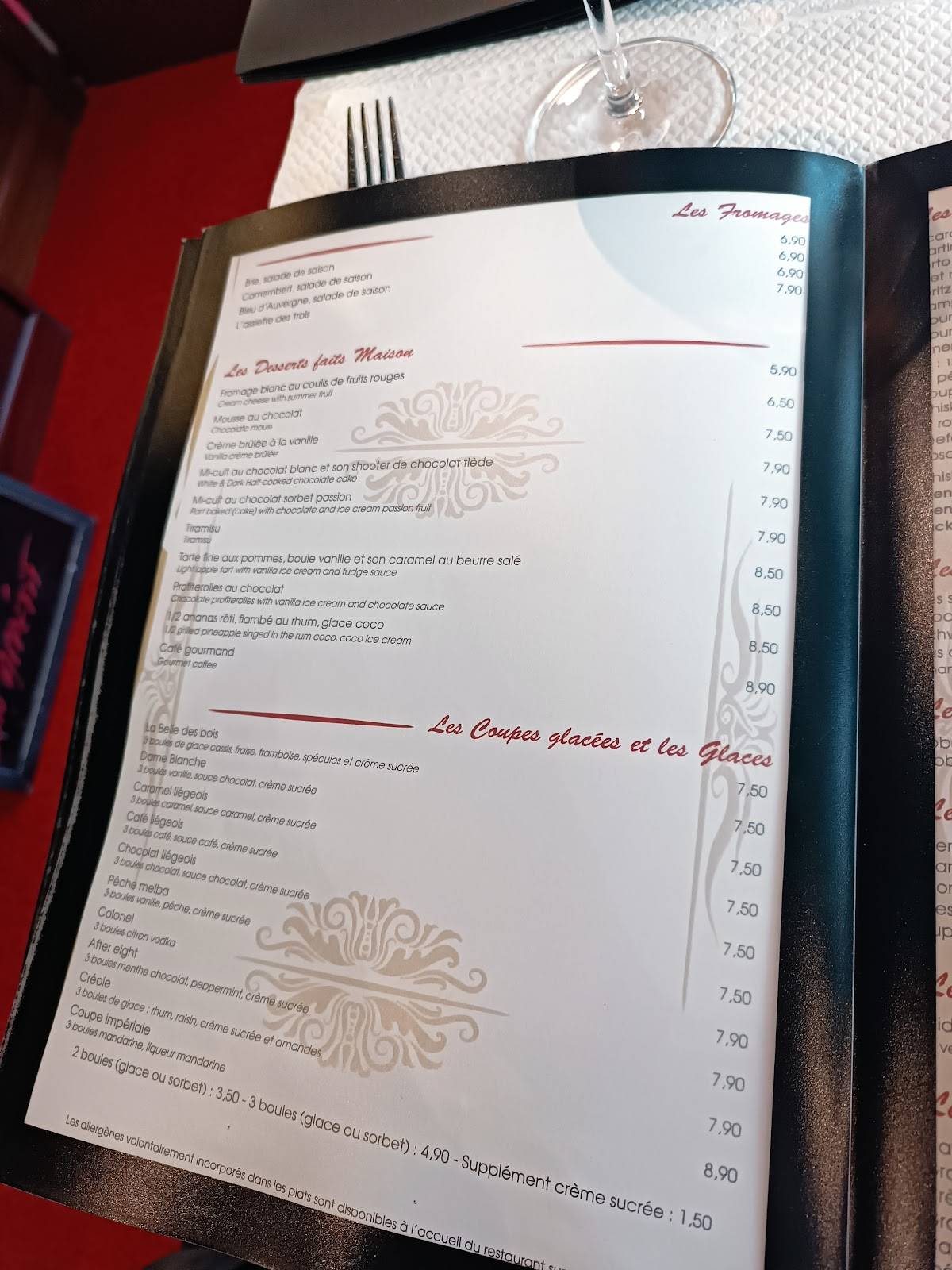 Menu de Restaurant L'Avenue