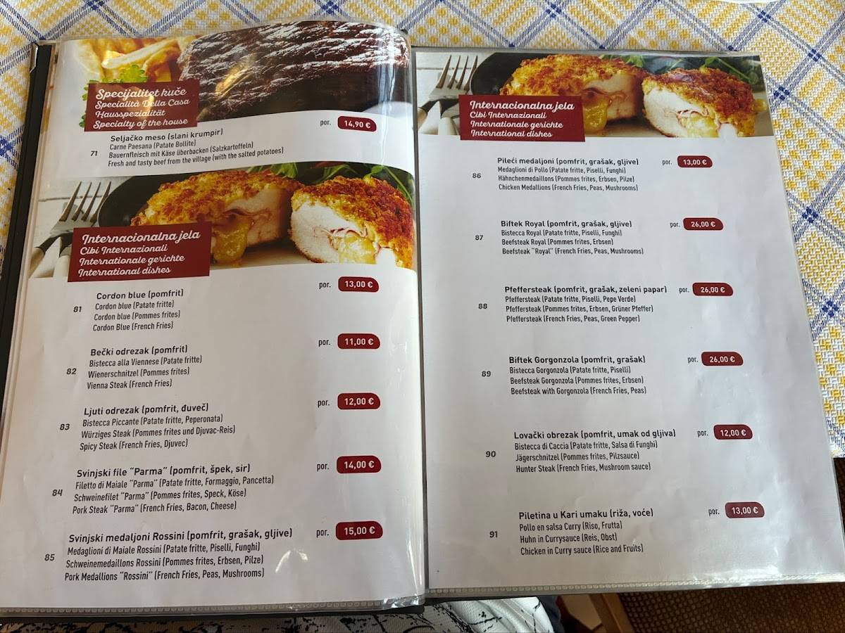 Menu di Restaurant Mimoza, Medulin 
