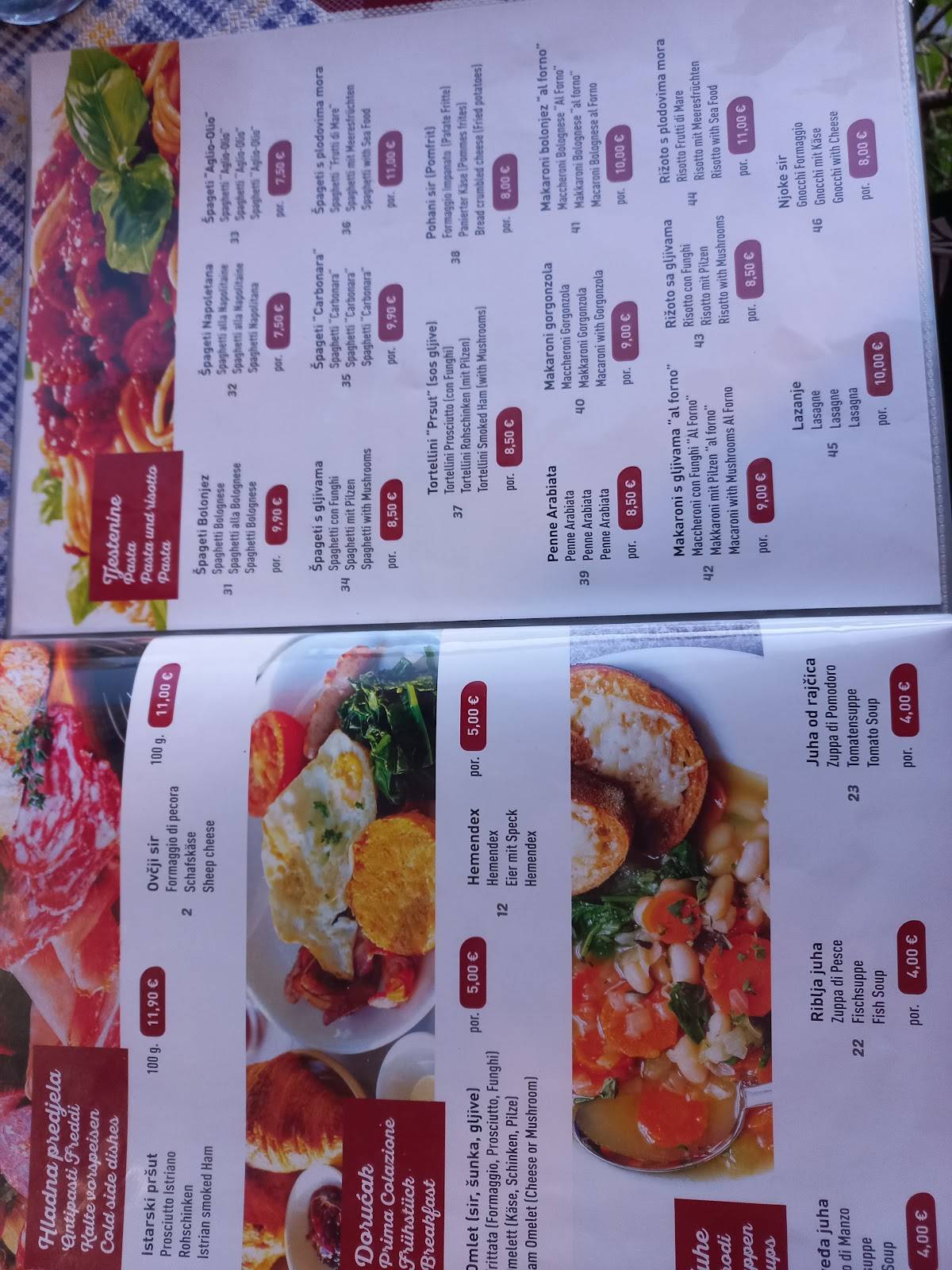 Menu di Restaurant Mimoza, Medulin 