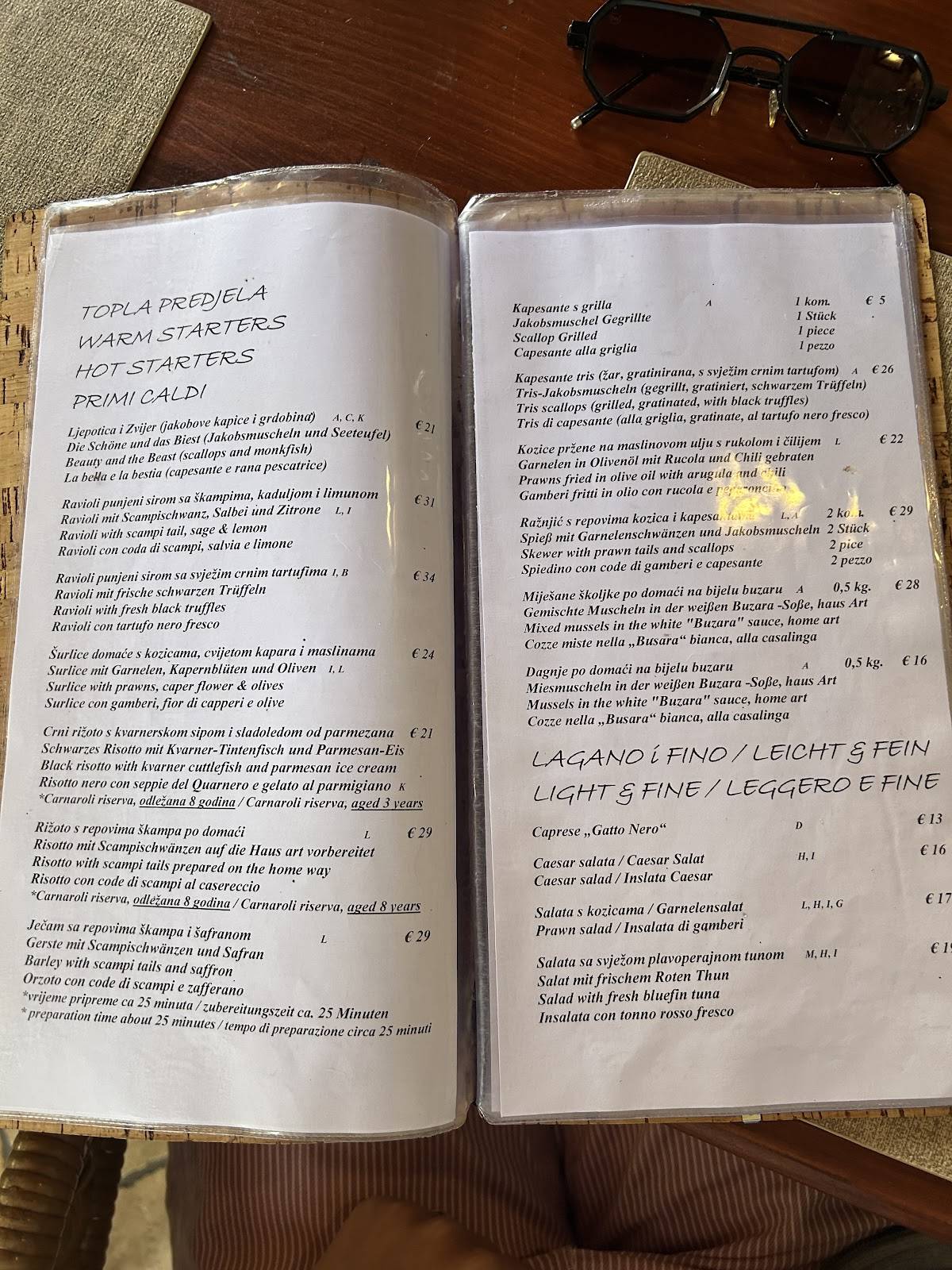 Menu di Restaurant Trattoria Gatto Nero, Malinska 