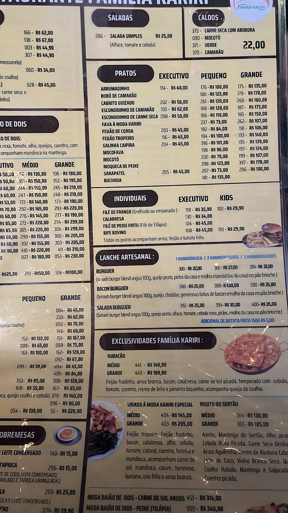 Restaurante Família Kariri cardápio