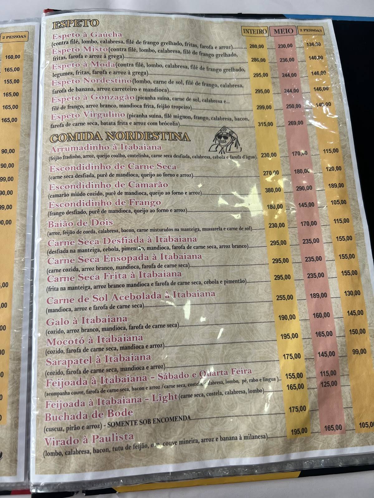 Restaurante Nordestino Itabaiana 3 cardápio