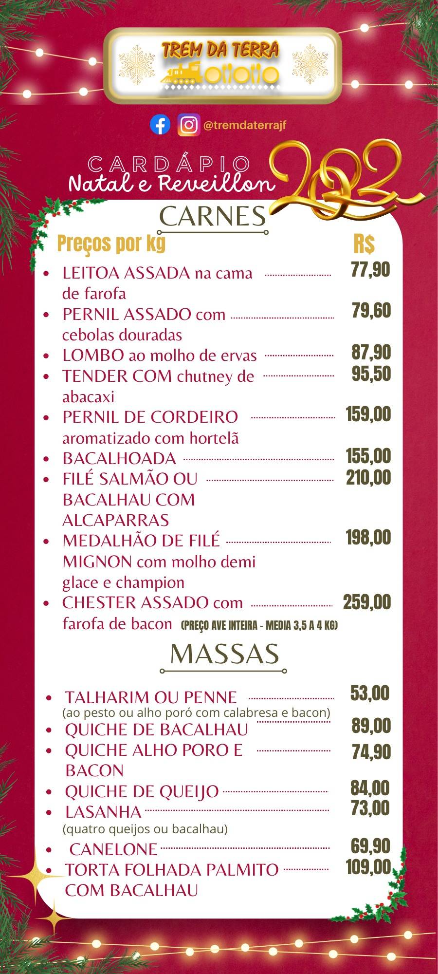 Restaurante Trem da Terra cardápio