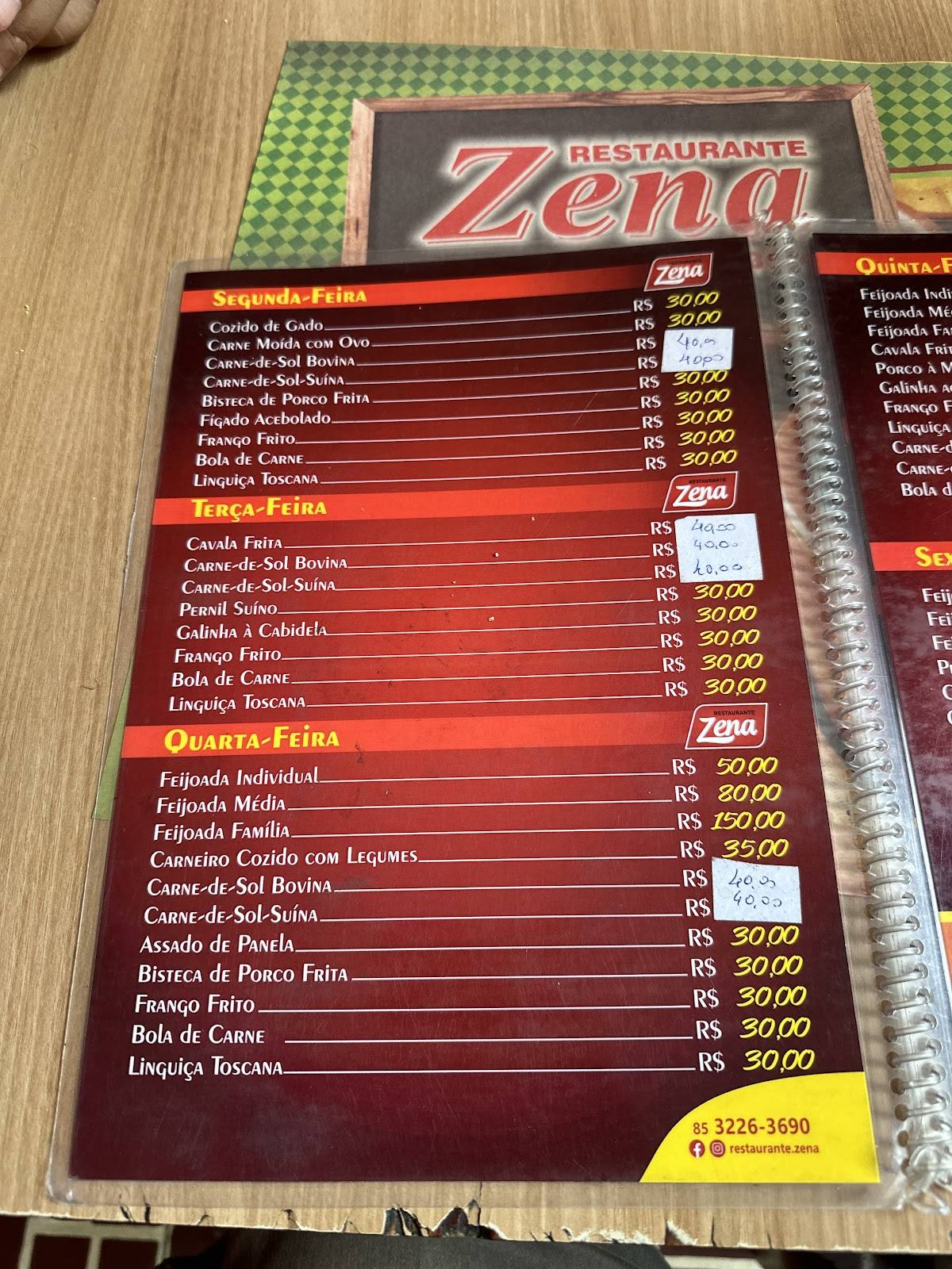Restaurante da Zena cardápio