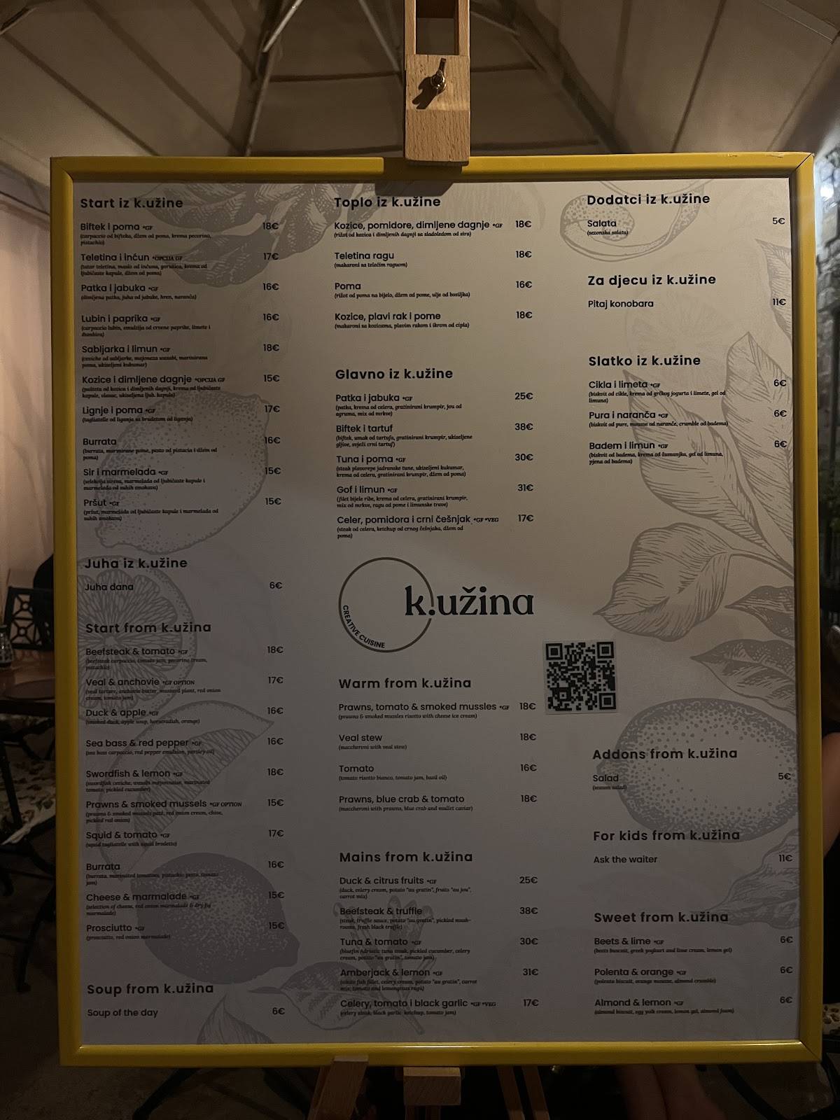 Menu di Restoran K.užina 
