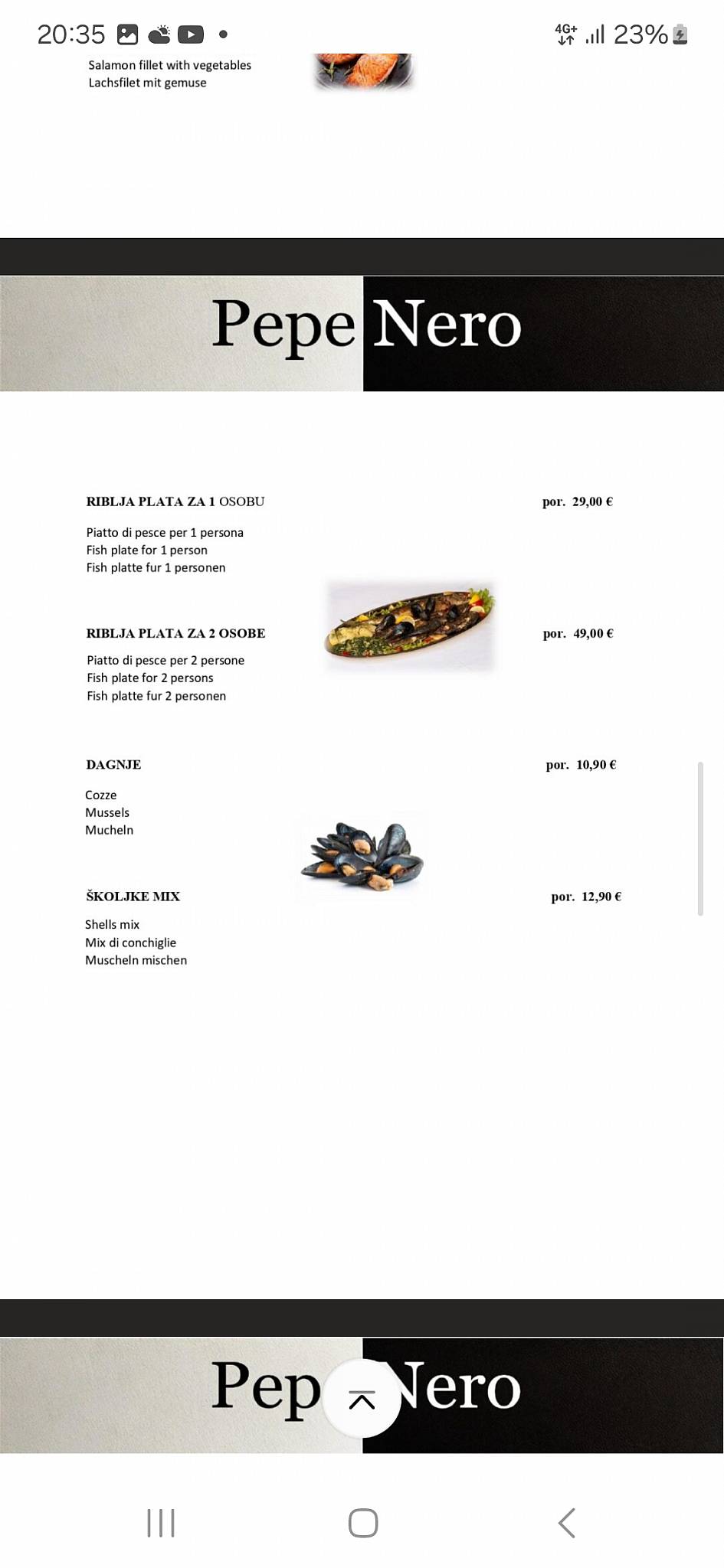 Menu di Restoran "PepeNero" 