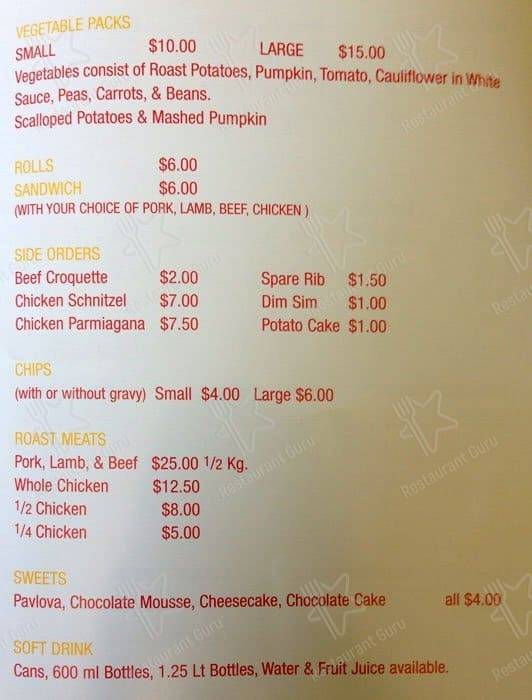 Menu at Ripper Roasts restaurant, Geelong