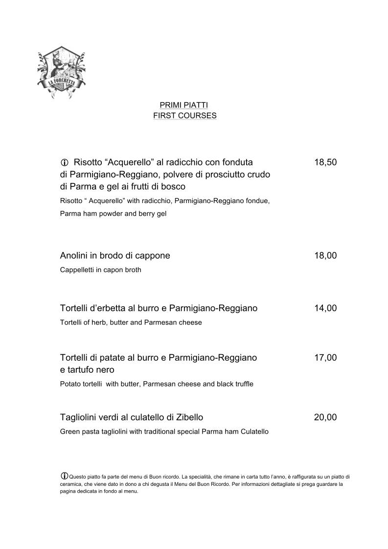 Menu di Ristorante La Forchetta Parma 