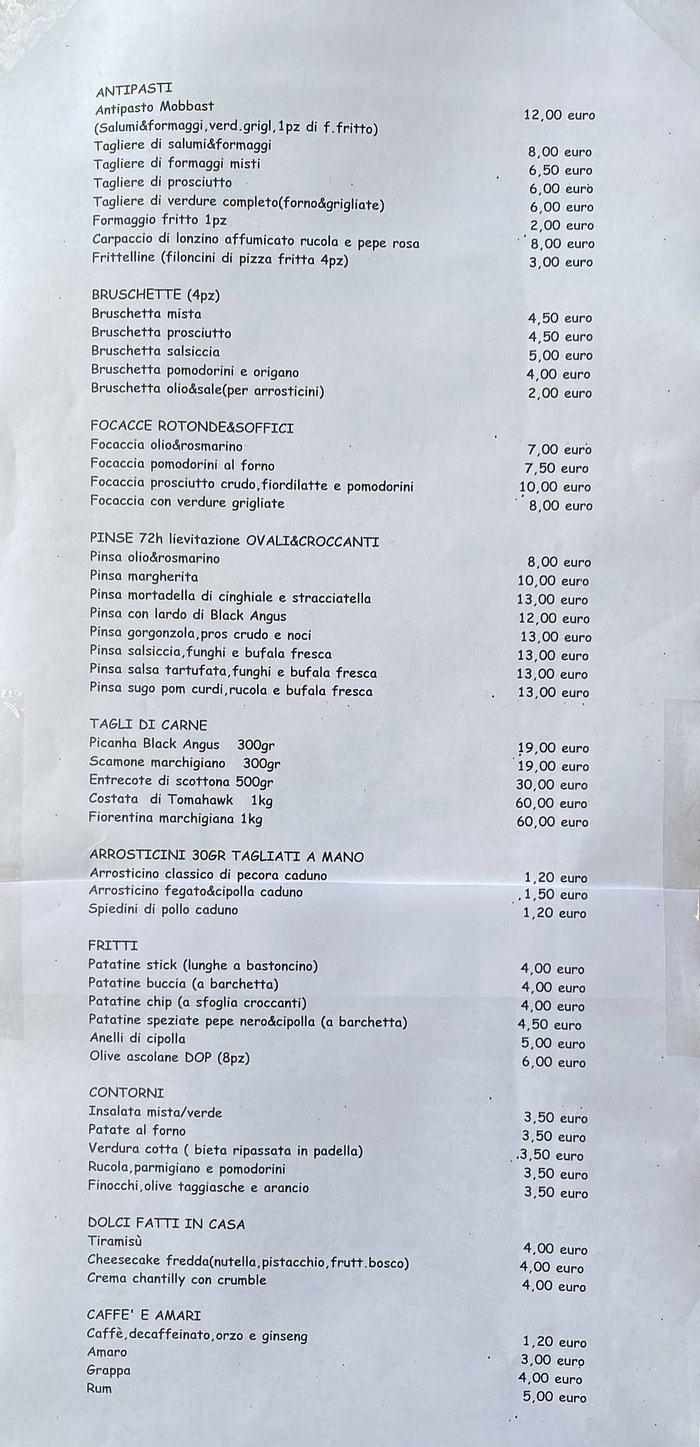 Menu di Ristorante Mobbast 