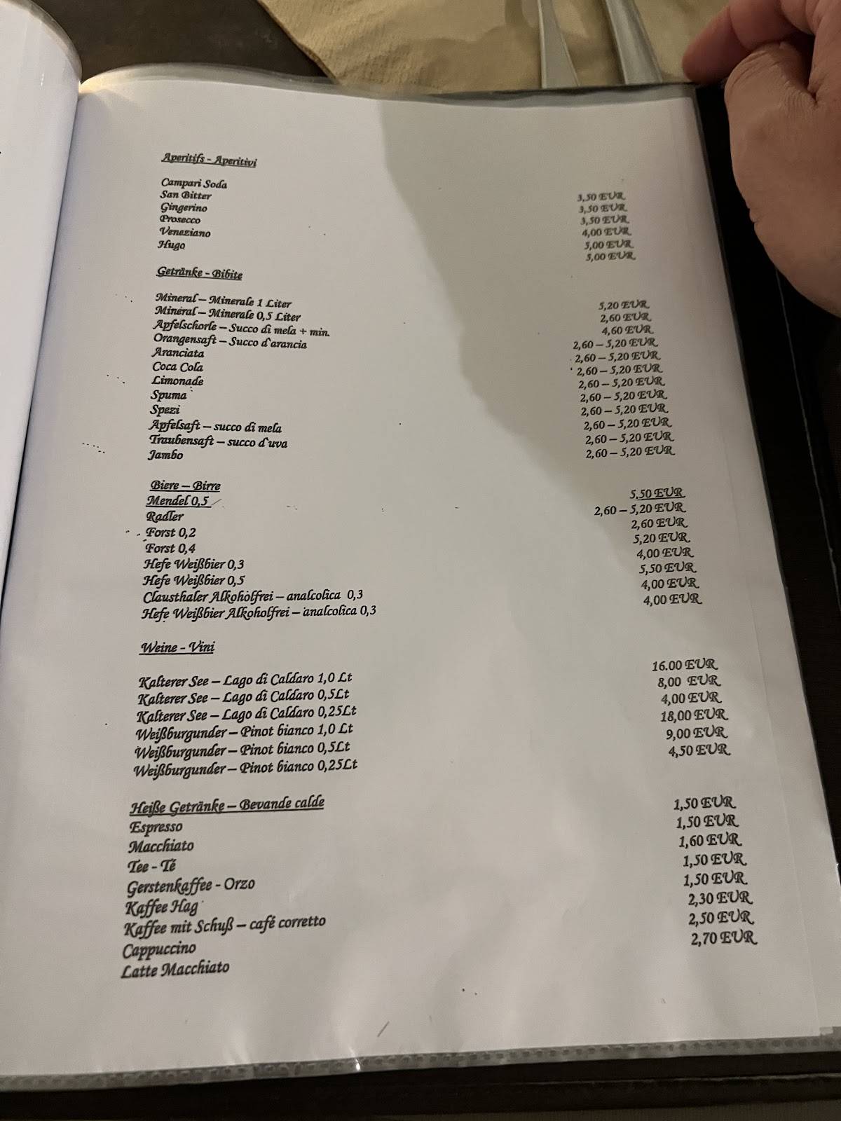 Menu di Ristorante Pizzeria Goldener Stern 