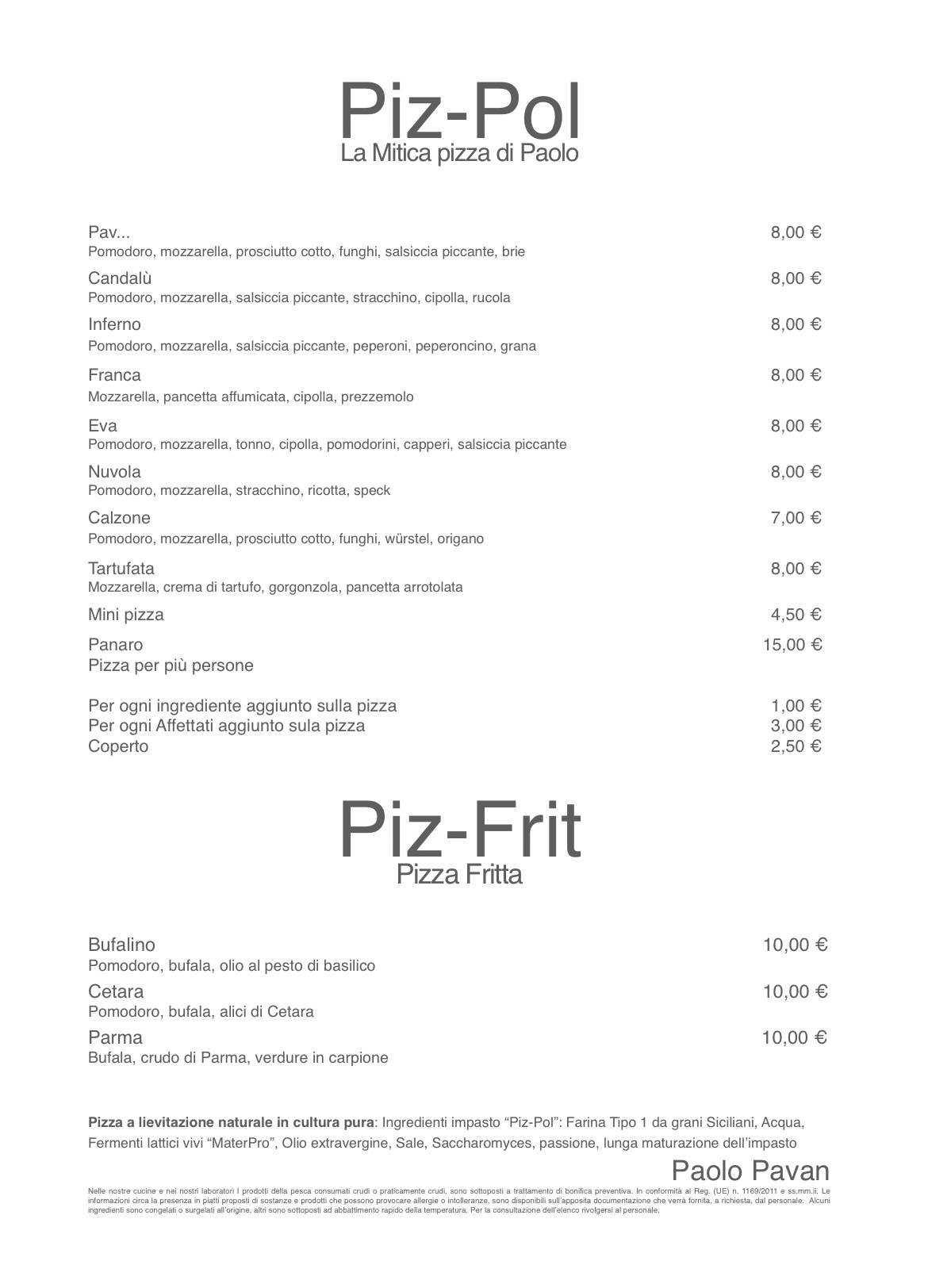 Menu di Ristorante Pizzeria L'Olmo 