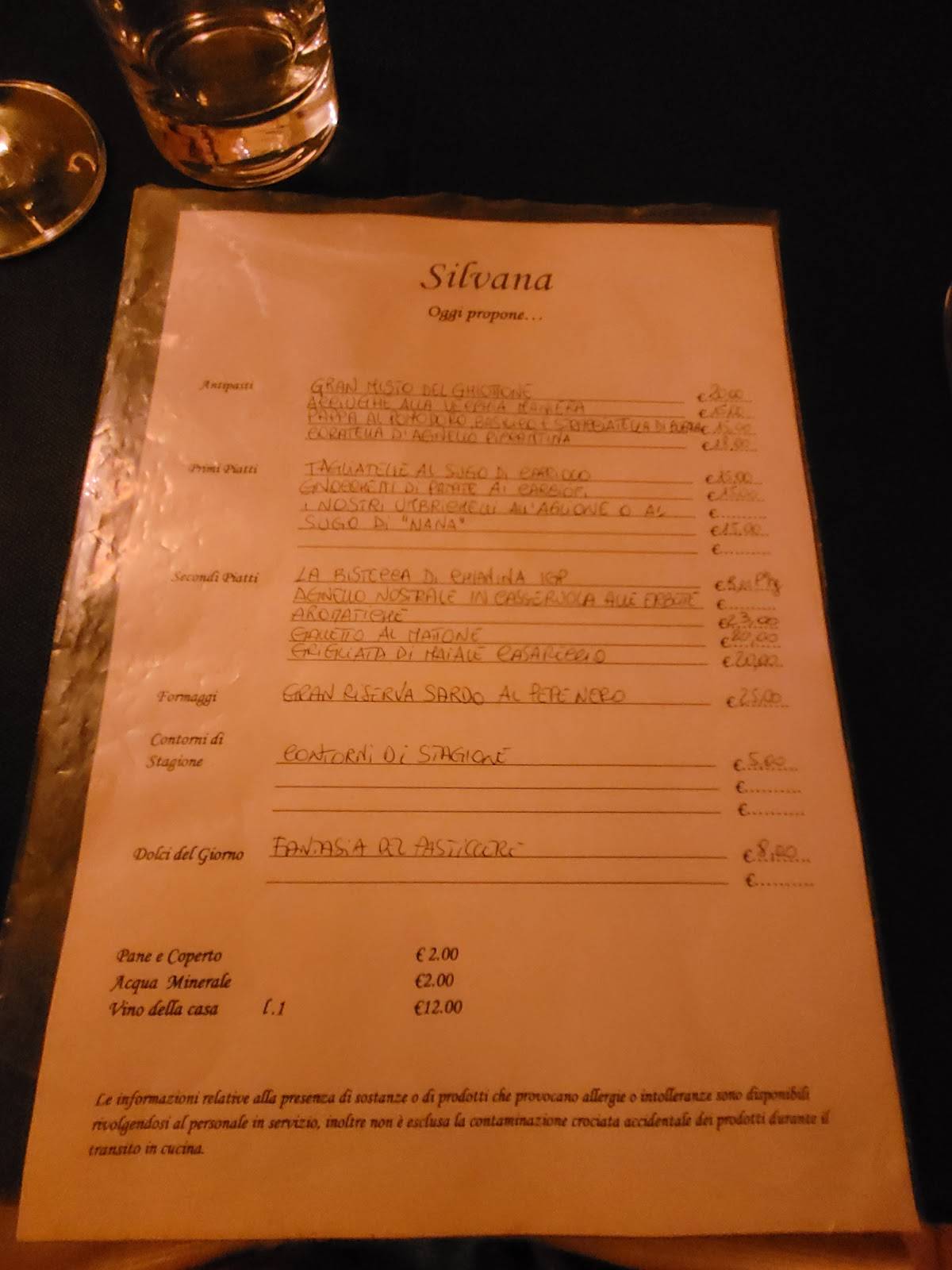 Menu di Ristorante Silvana 