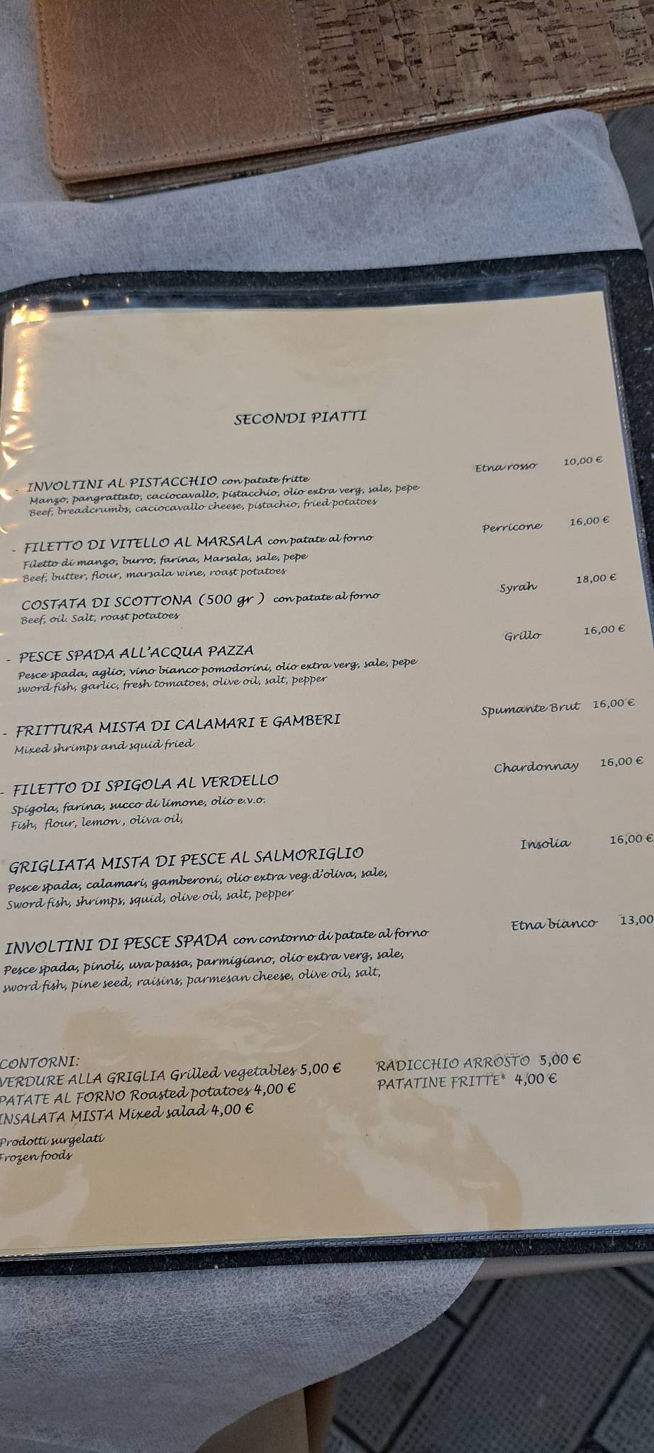 Menu di Ristorante Trattoria Vico Proiette 