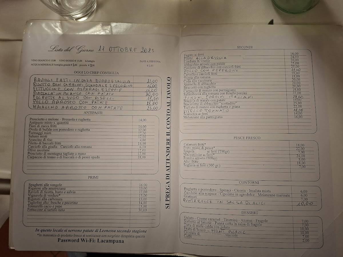 Menu di La Campana 