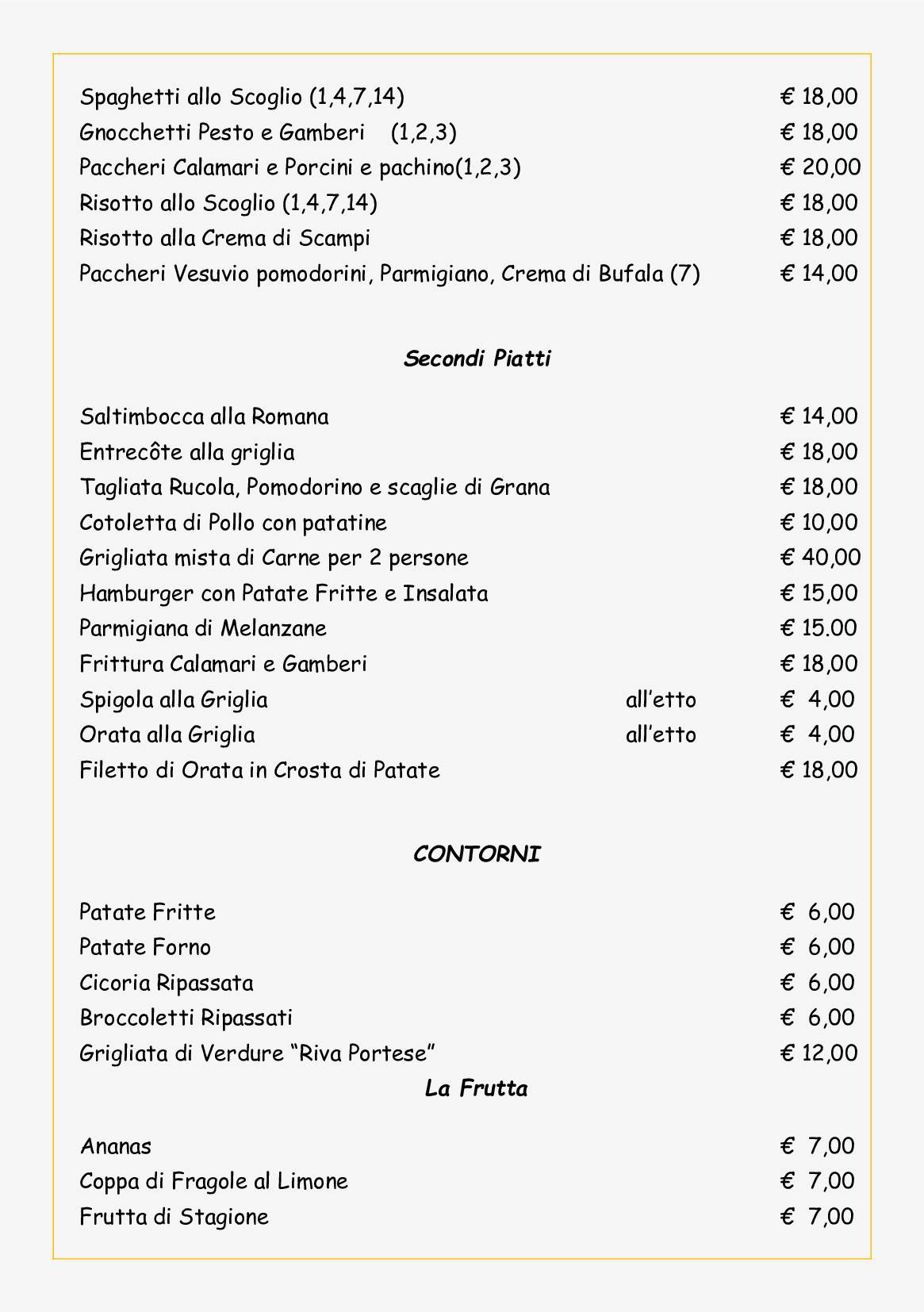 Menu di Riva Portese 