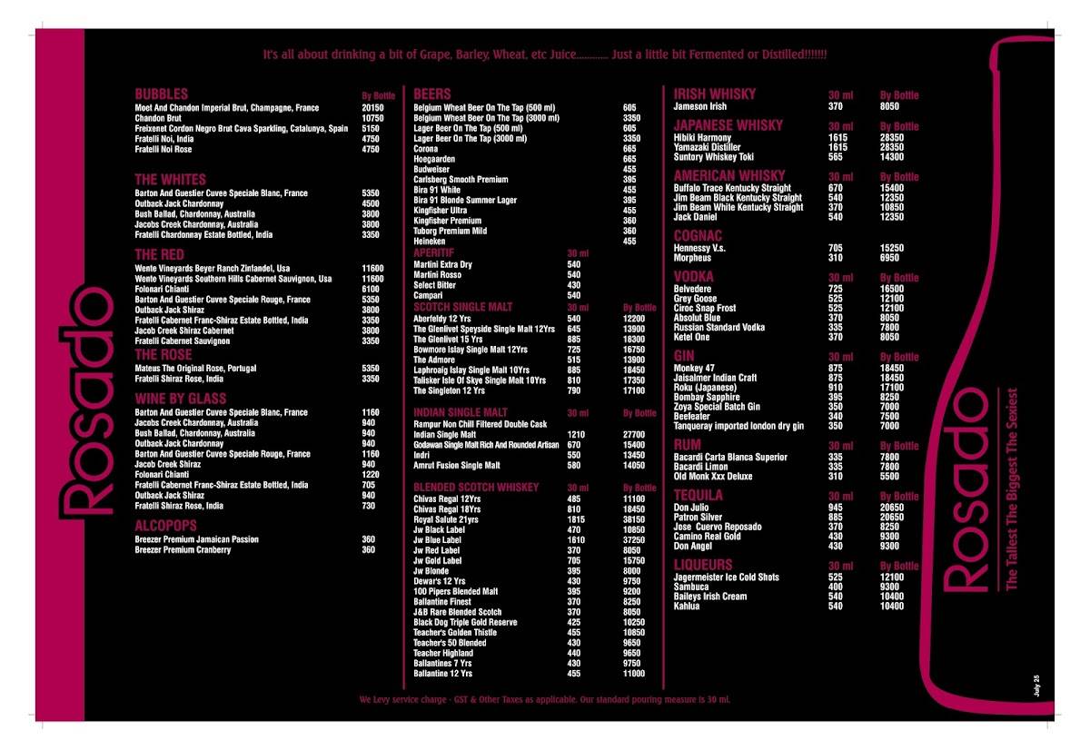 Rosado - Luxury Lounge & Kitchen menu