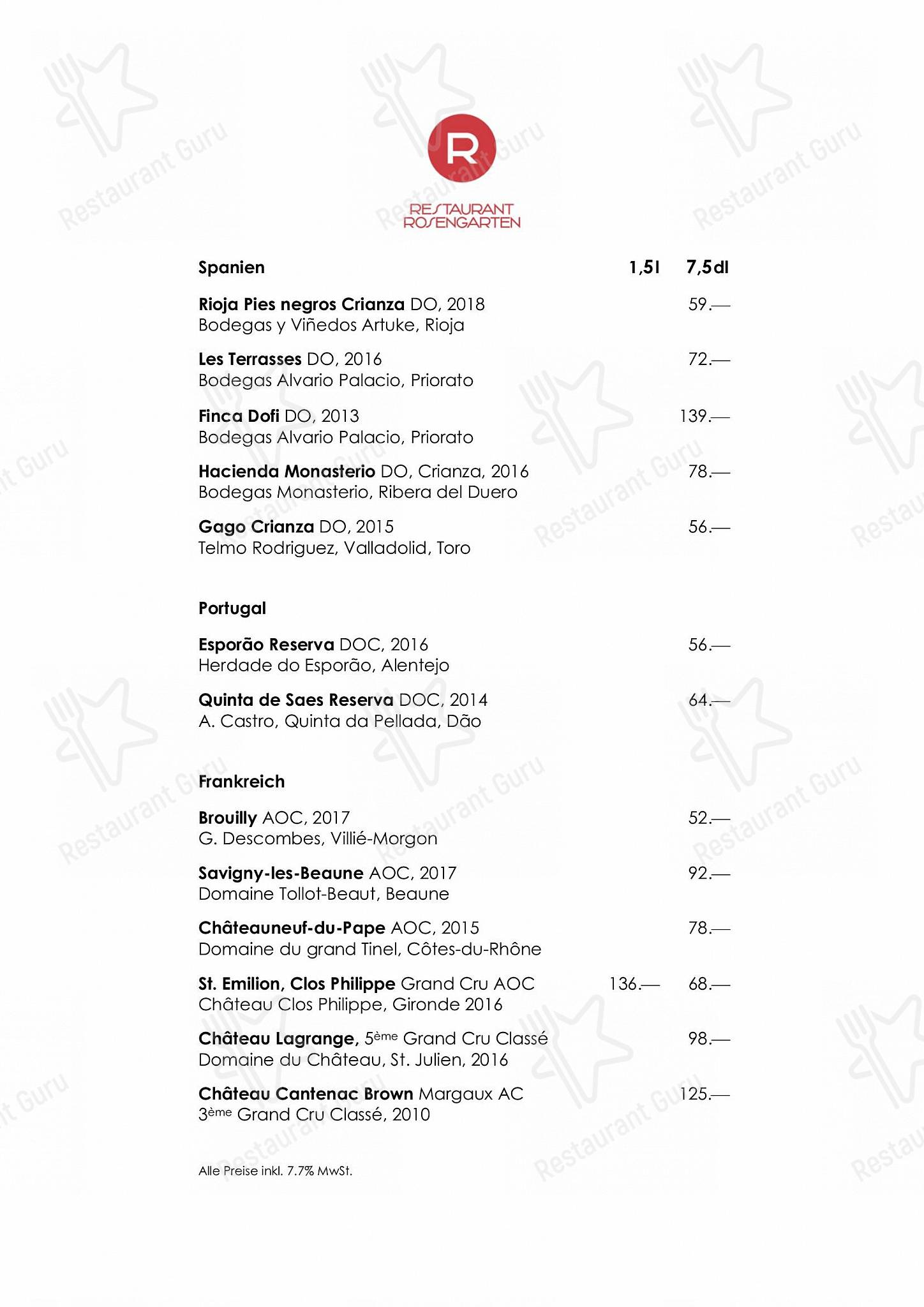 Restaurant Rosengarten dans Berne - OUR MENU