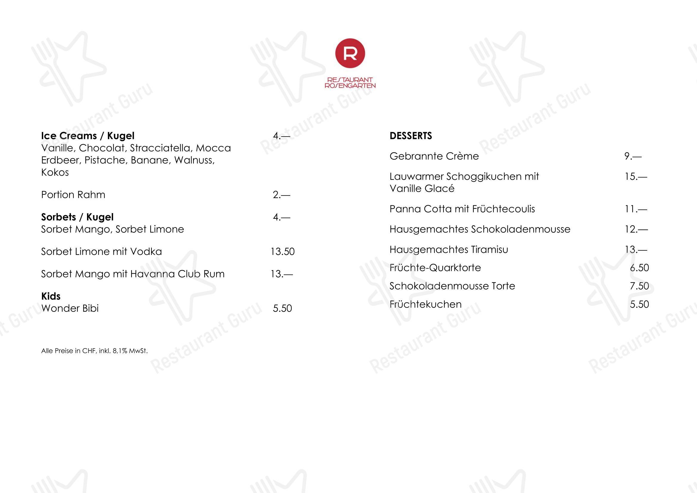 Restaurant Rosengarten dans Berne - Menu bar