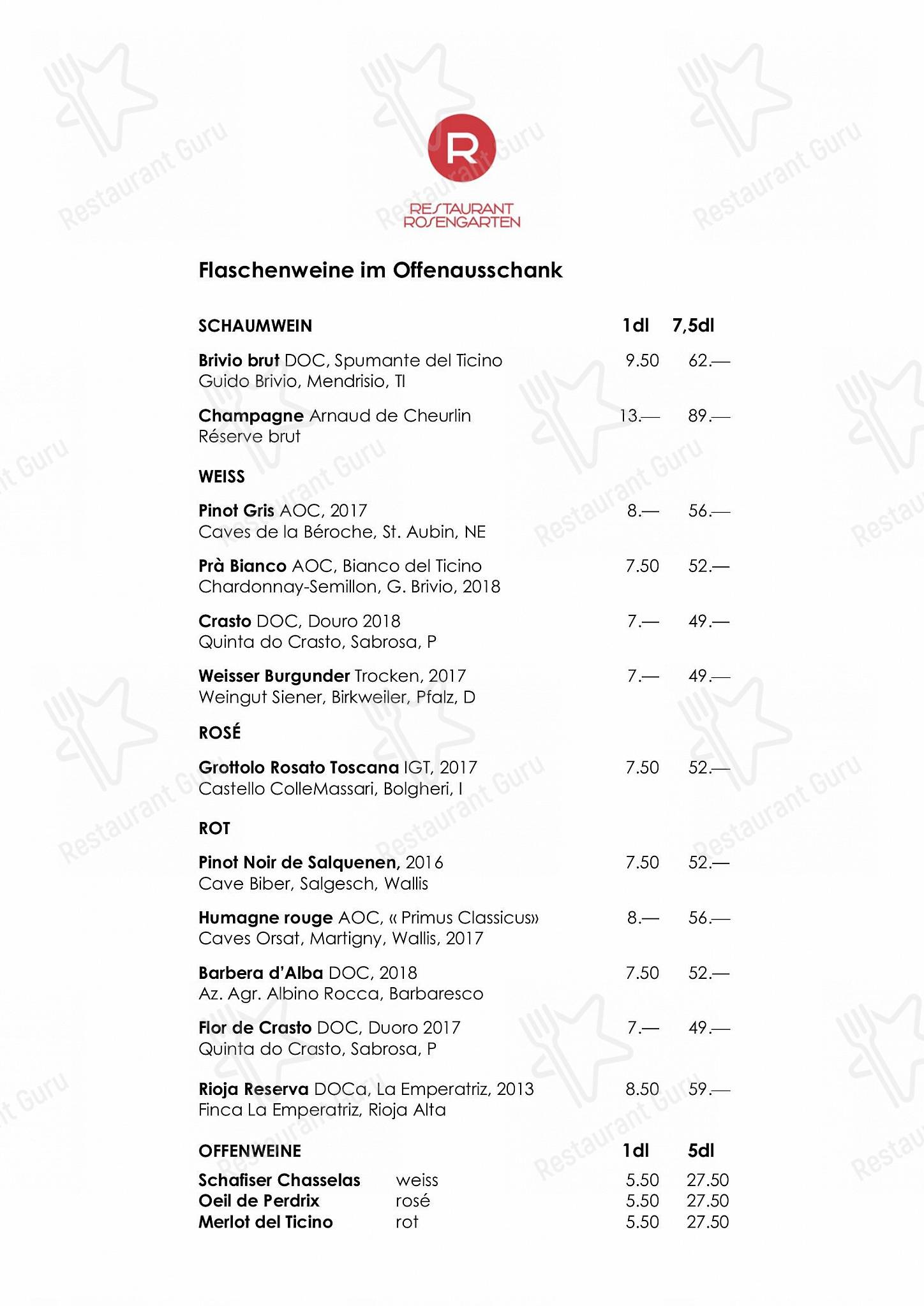 OUR MENU pour Restaurant Rosengarten restaurant