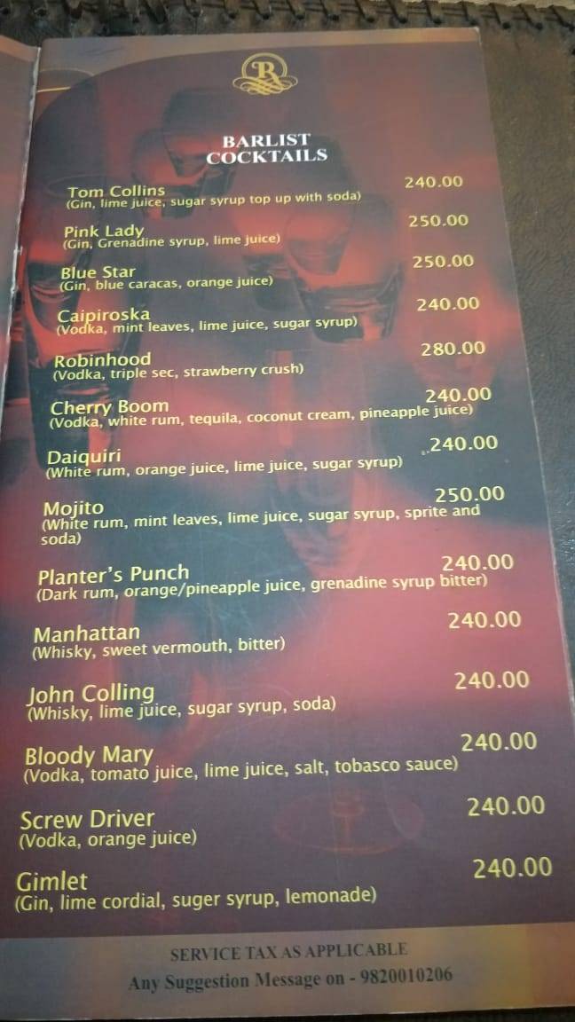 Royal Challenge II Family Restaurant & bar menu