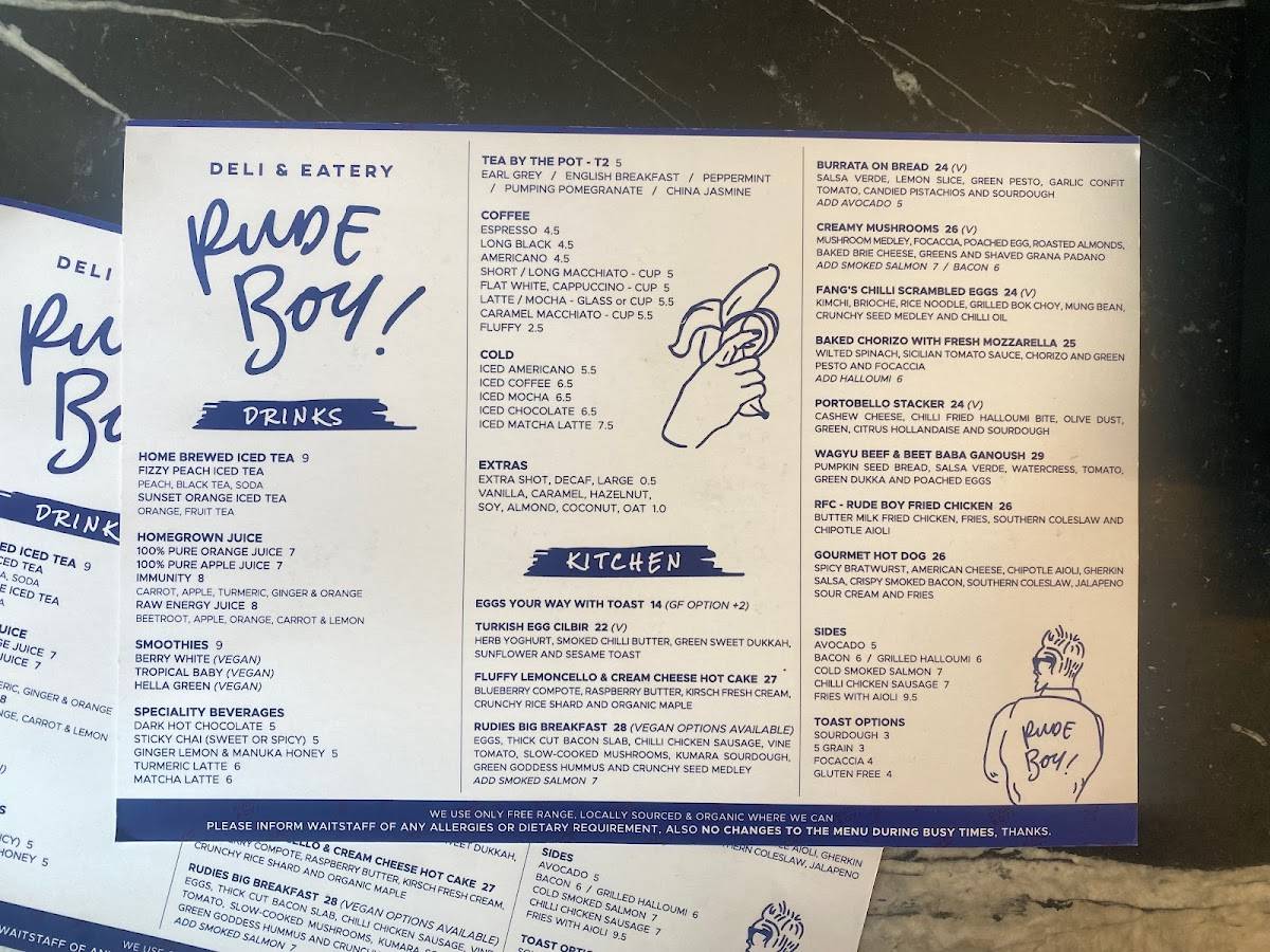 Menu at Rude Boy Deli & Eatery restaurant, Auckland