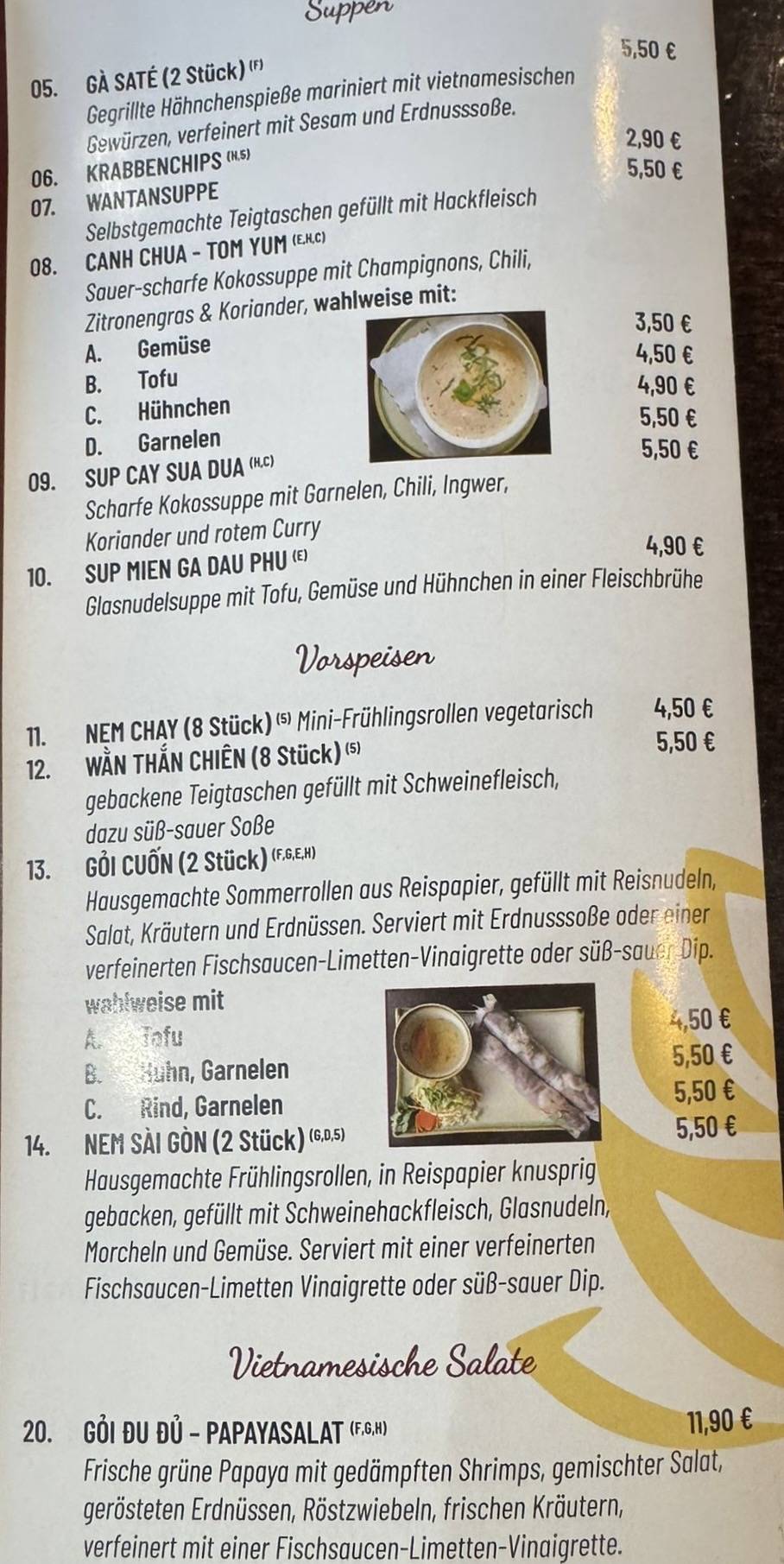 Menu de SEN VINA