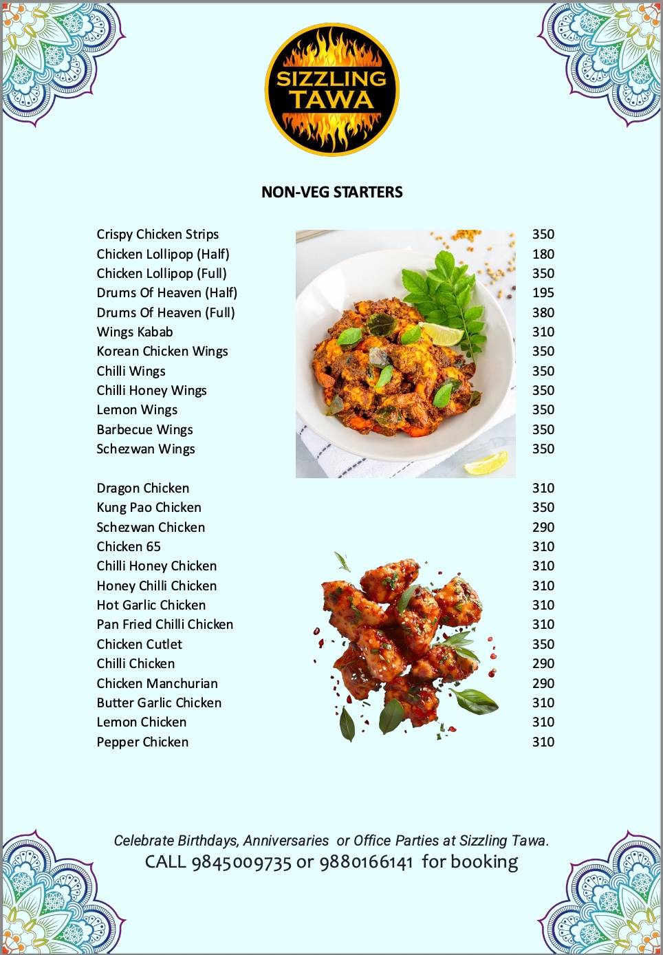 SIZZLING TAWA menu