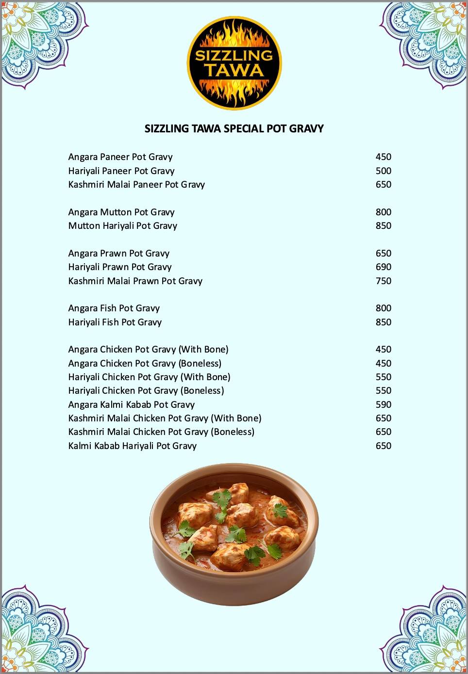 SIZZLING TAWA menu