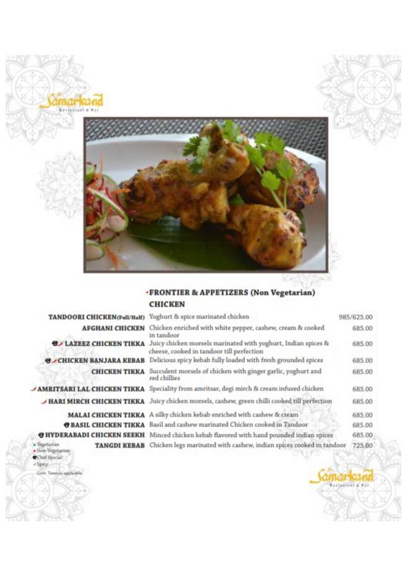 Samarkand Restaurant & Bar menu