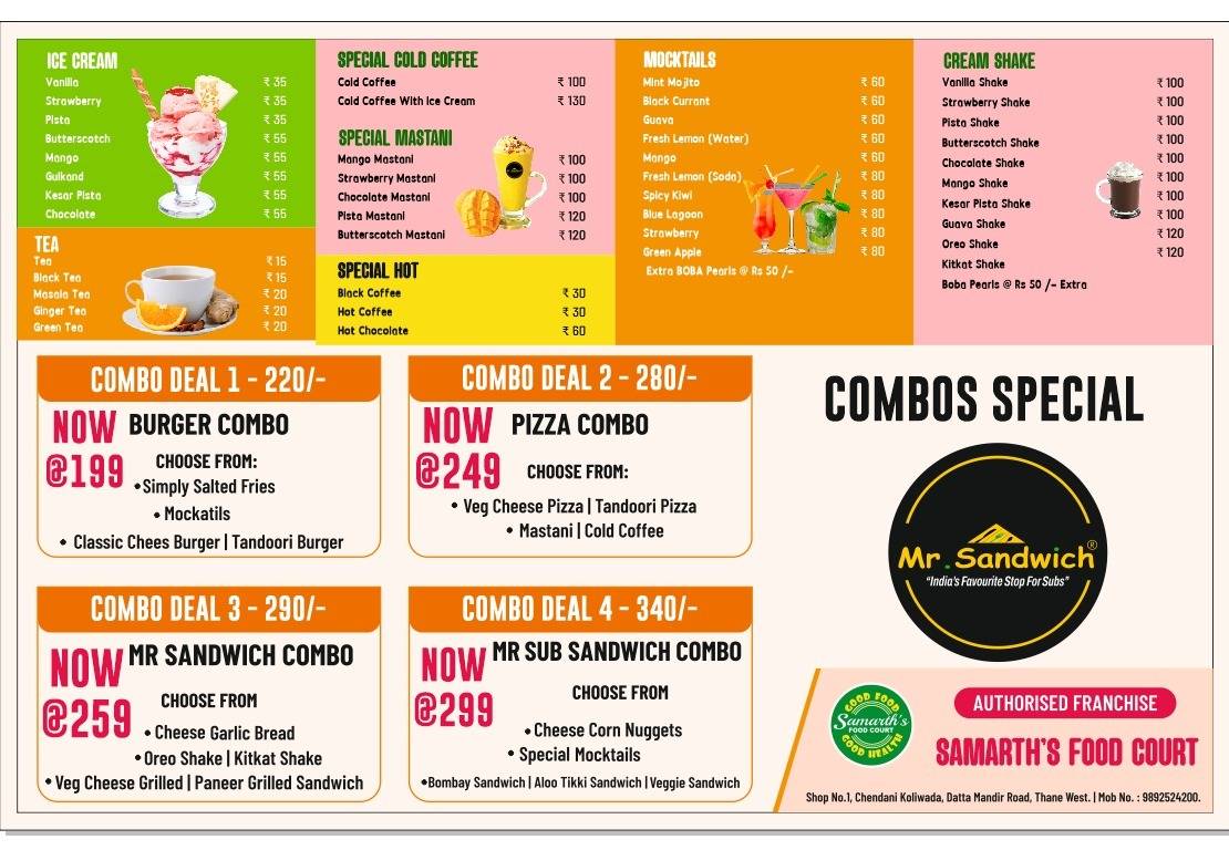Samarth's Food Court - Mr. Sandwich Thane menu