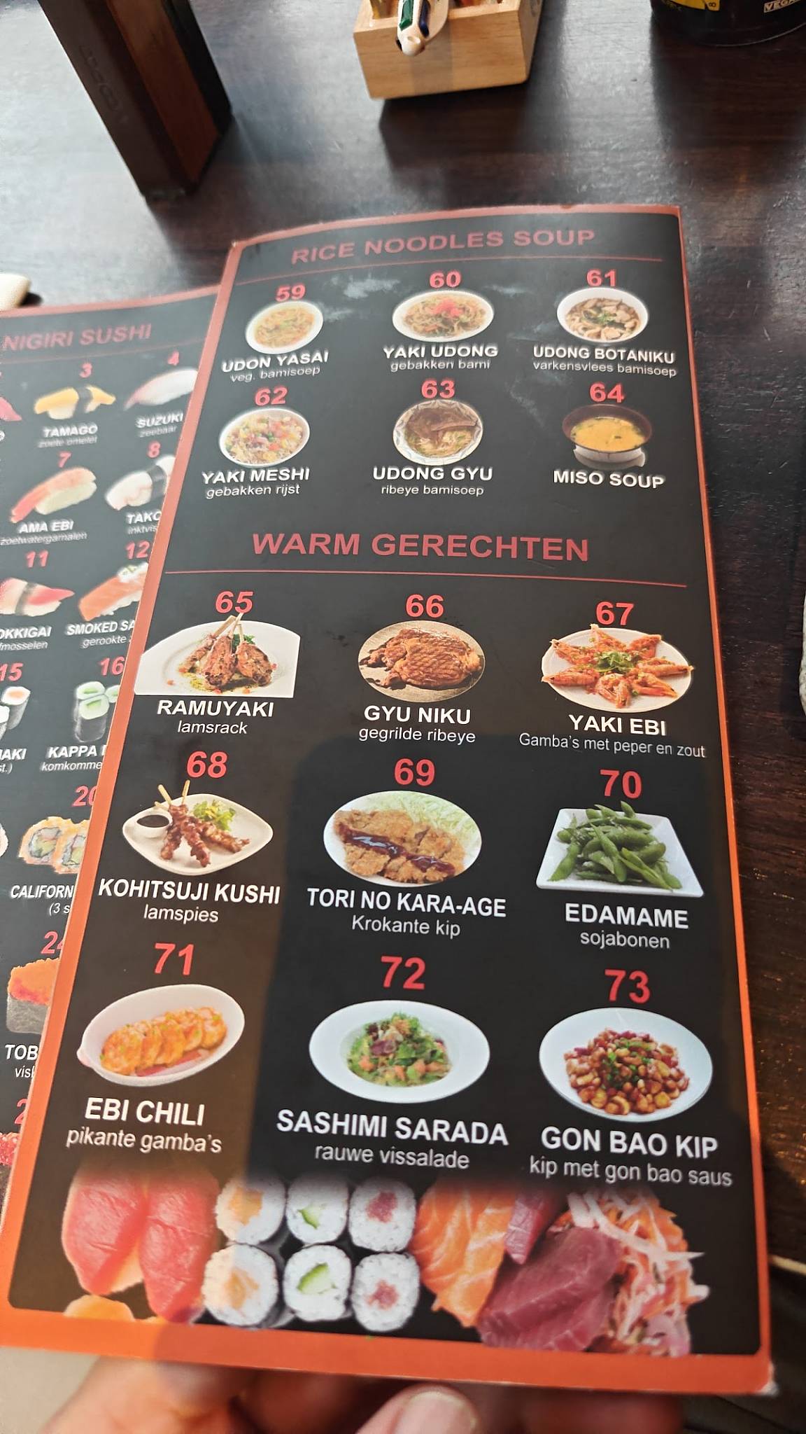 Menu de Sashimi